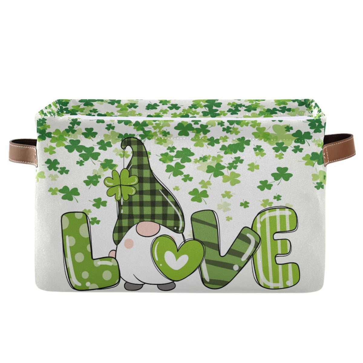 HOYYU St Patricks Day Gnome Storage Basket  Shamrock Clovers Cute Fabric Laundry Shelf  Large Foldable Storage Box Cube With 