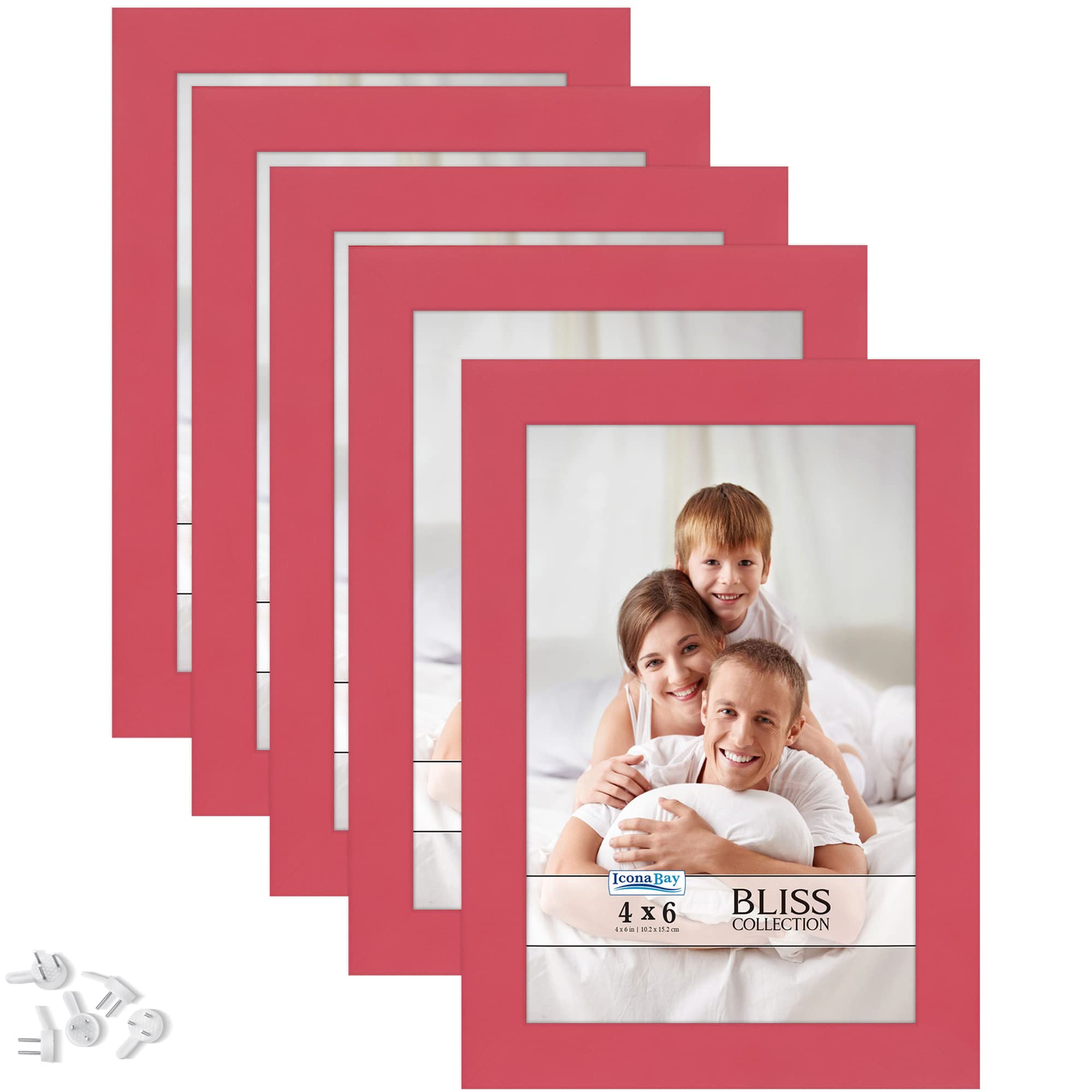 Icona Bay 4x6 Picture Frames (Red, 5 Pack), Modern Style Wood Composite Frames Table Top or Wall Mount, Bliss Collection