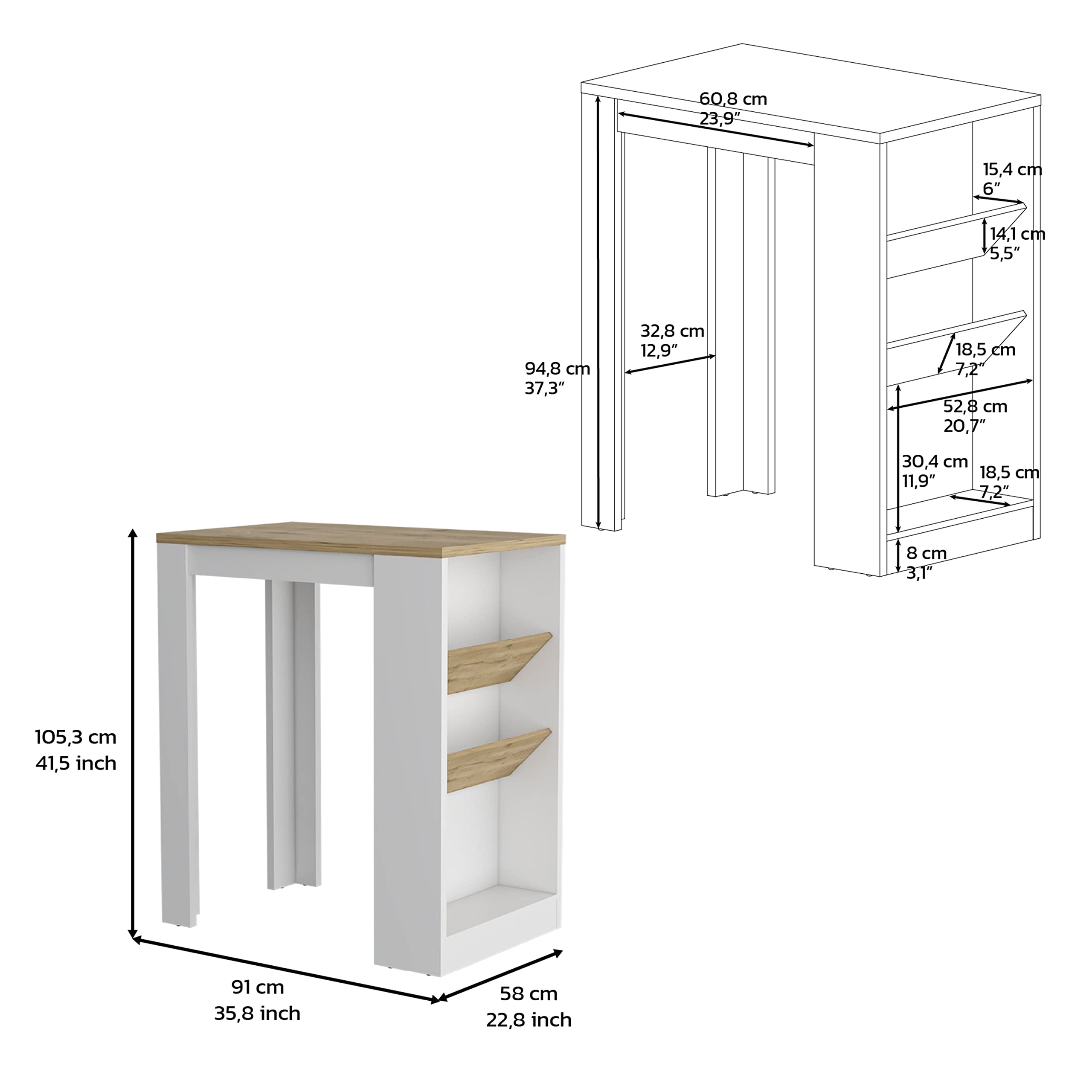DEPOT E-SHOP Kitchen Island 41" H, 2 Bottle Organizer and Shelf, White/Macadamia
