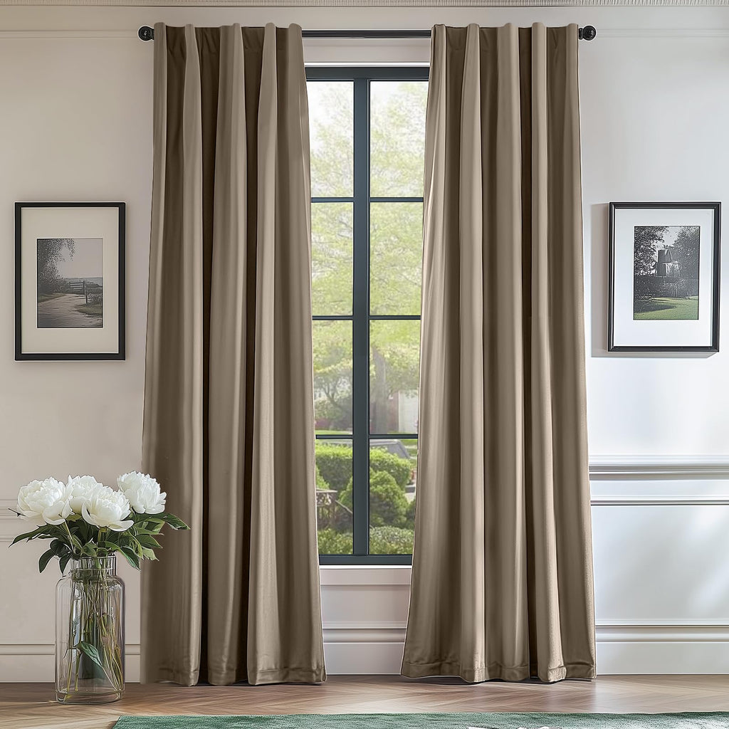 Lazzzy Tan Velvet Curtains Room Darkening Thermal Insulated Curtains 108 Inch Length Soundproof Noise Reducing Drapes For Bedroom Living Privacy Home Decor Rod Pocket, 2 Panels
