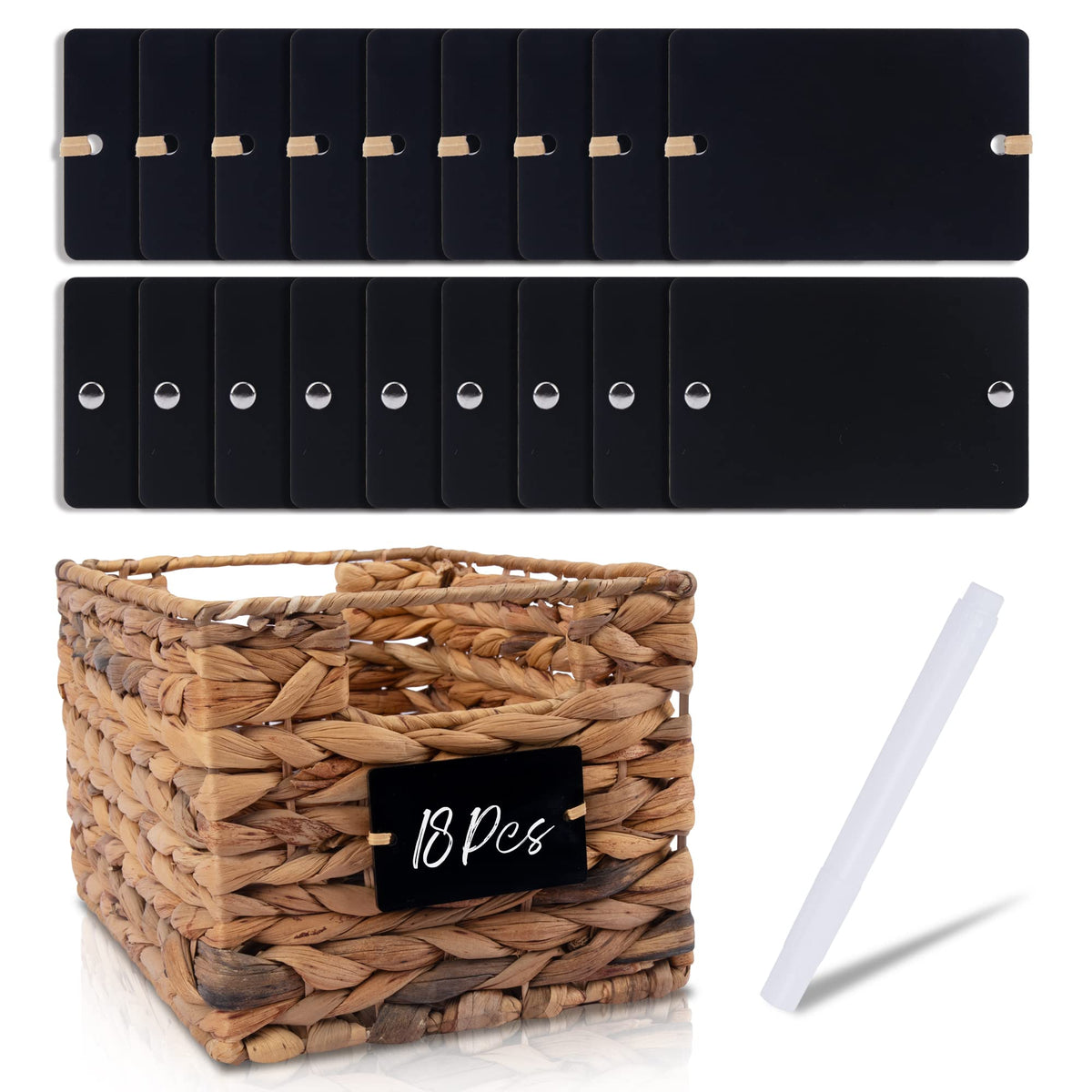 Temlum 18 Pcs Acrylic Basket Labels, Storage Tags With Chalk Marker Removable Label For Wire, Wicker, Woven Baskets & Pantry Sto