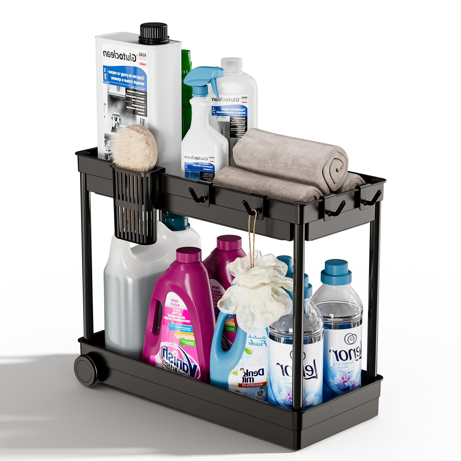 Waretary Under Sink Storage Kitchen Organiser, 2 Tier Slide Out Under Sink Organiser, MultiPurpose Under Sink Cabinet Basket Or