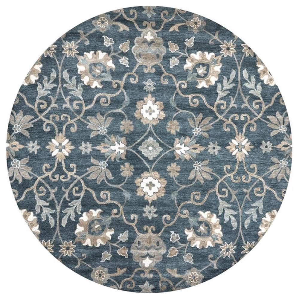 Rizzy Home Alora Decor Napoli 8' Round Traditional Motifs Blue/Ivory Hand-Tufted Area Rug