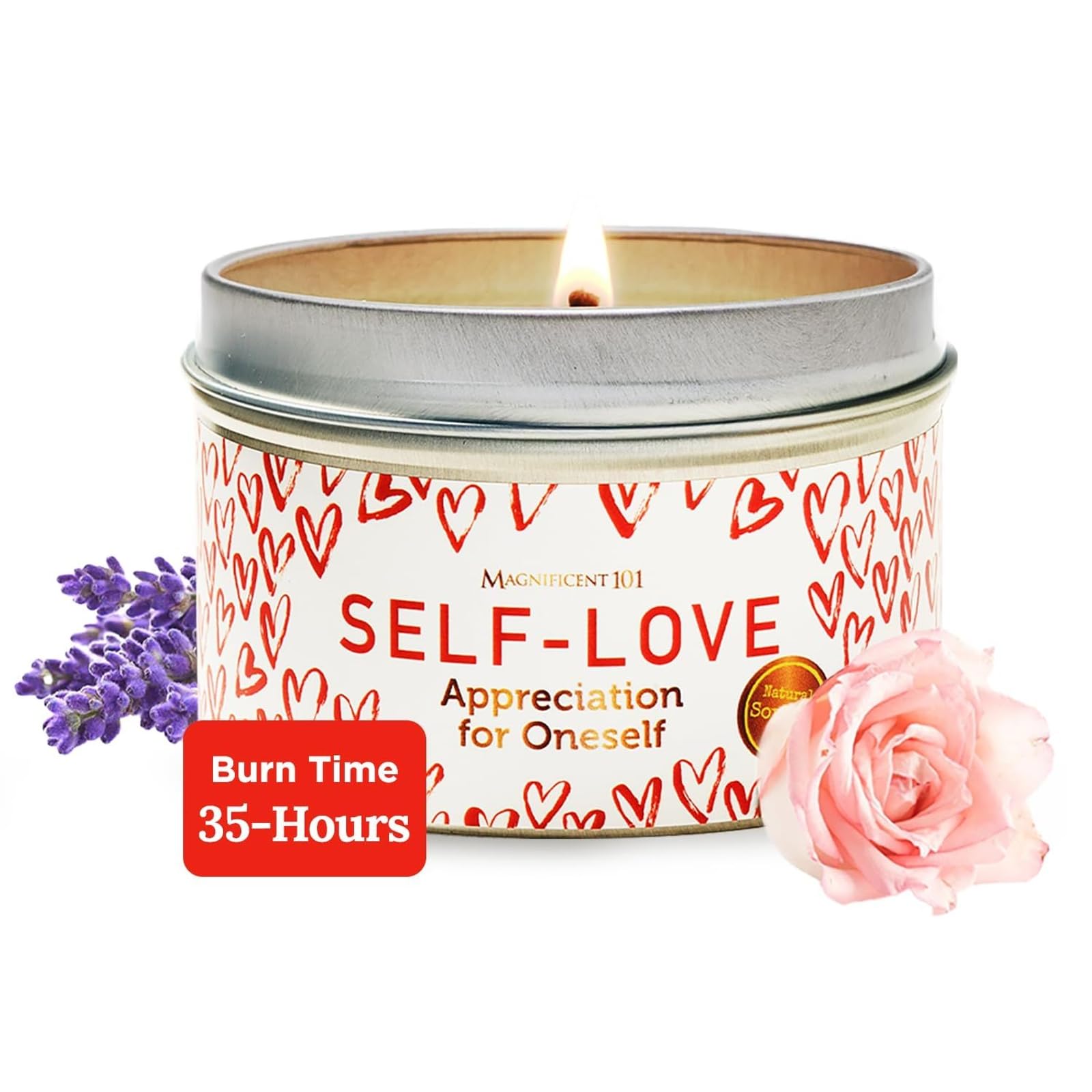 Magnificent 101 Long Lasting Self-Love Aromatherapy Candle - 6 Oz - 30 Hour Burn | Made of Sage Rose Lavender Scented Soy Wax Ca