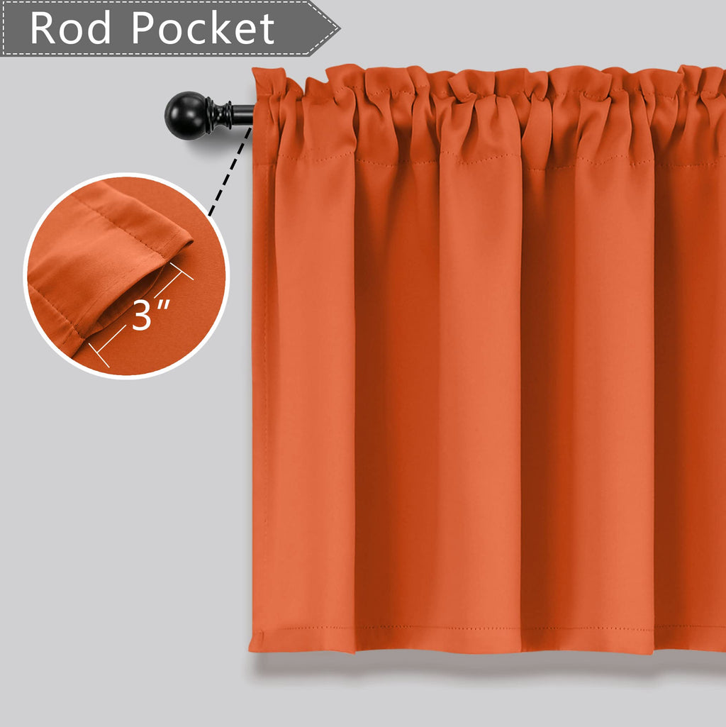 Mrs.Naturall Orange Curtains Valances For Kitchen 2 Pack Rod Pocket Window Valance For Living Room 16 Inch Length