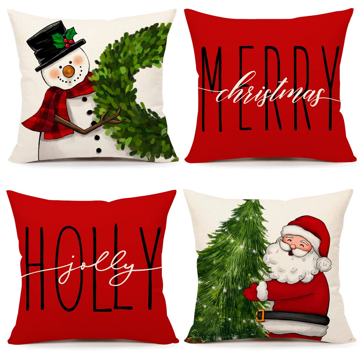 4Th Emotion Red Christmas Pillow Covers 20X20 Set Of 4 Farmhouse Christmas Decorations Snowman Wreath Santa Claus Tree Merry Chr