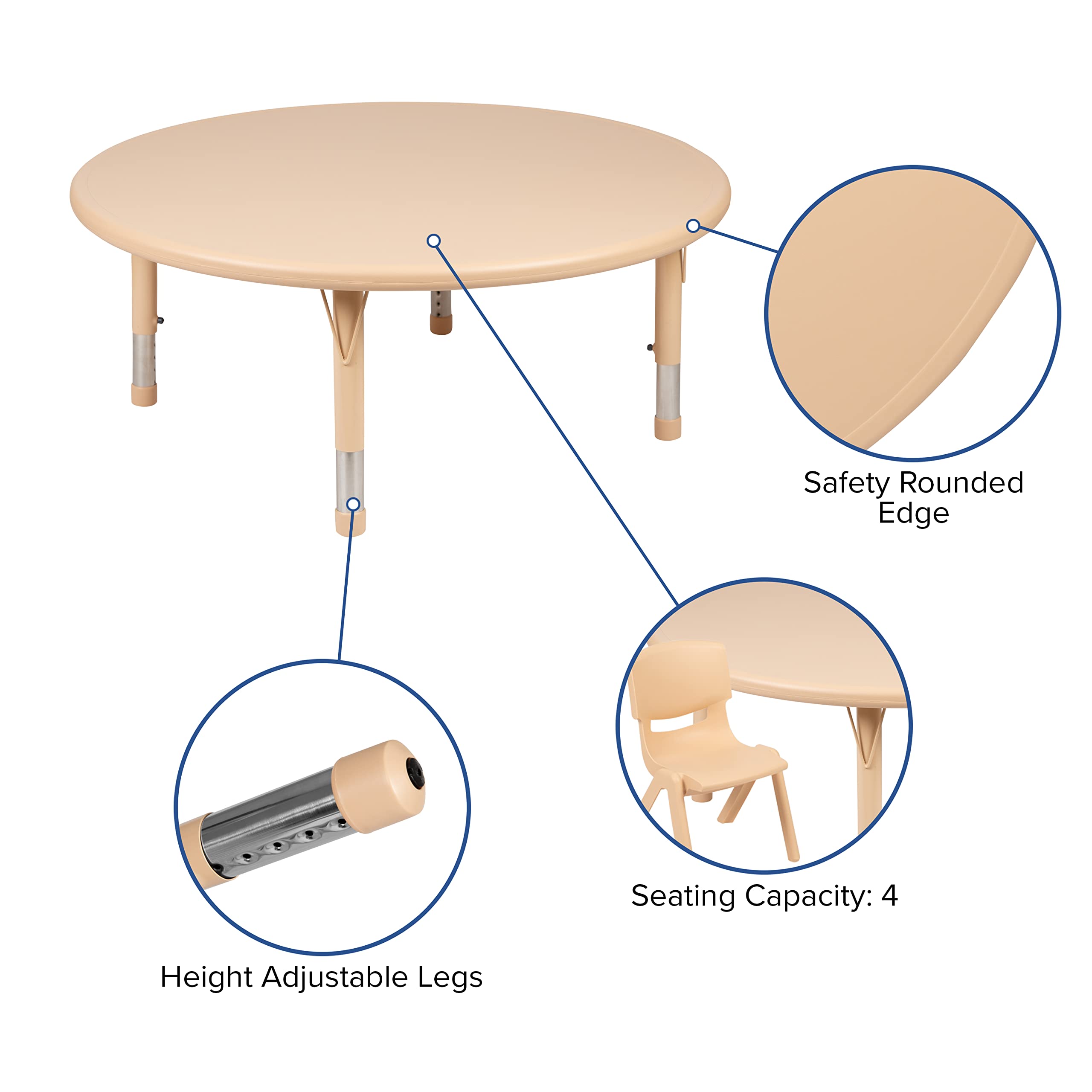 Flash Furniture Wren 45" Round Natural Plastic Height Adjustable Activity Table