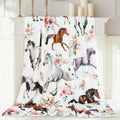Jarthenaamcs Floral Horse Fuzzy Flannel Blanket 60 X 50 Inch Farmhouse Throw Blanket Watercolor Flower Cow Blanket For Home Chai