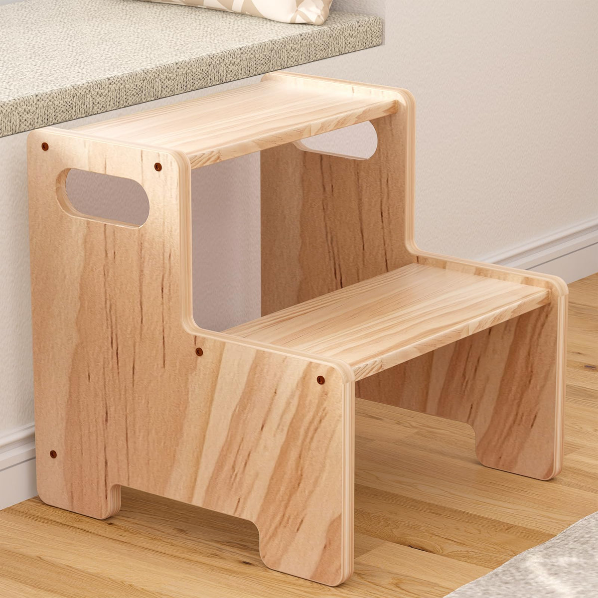 Wooden Step Stool,Two Step Stool for Kids,Supports 200 lbs Kids Toddler Stepping Stool Toilet/Kitchen/Bed Step Stool,Natural