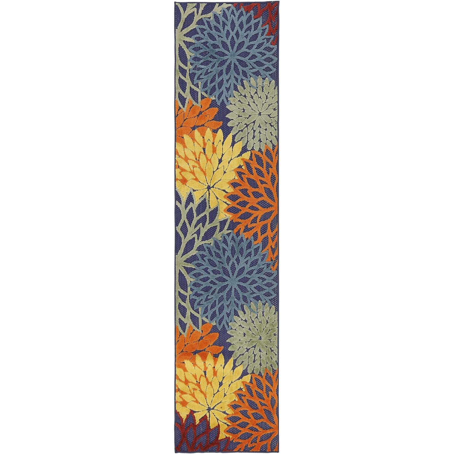 Nourison Aloha Indoor/Outdoor Modern Navy Multicolor 2'3' X 8' Area Rug, Easy Cleaning, Non Shedding, Bed Room, Living Room, Dining Room, Backyard, Deck, Patio (2X8)