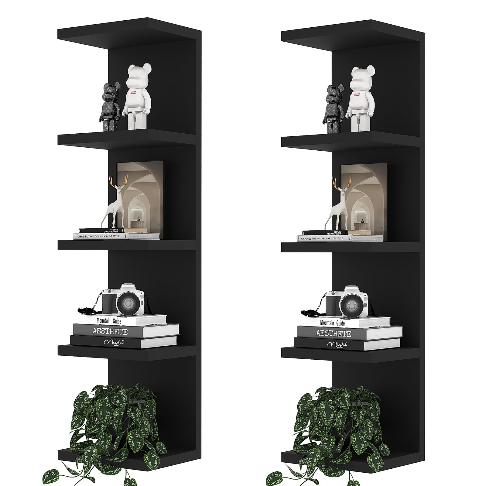 LitaEther 5 Tier Lack Floating Shelf,Set of 2 Black Wall Shelf Unit,Display Shelf