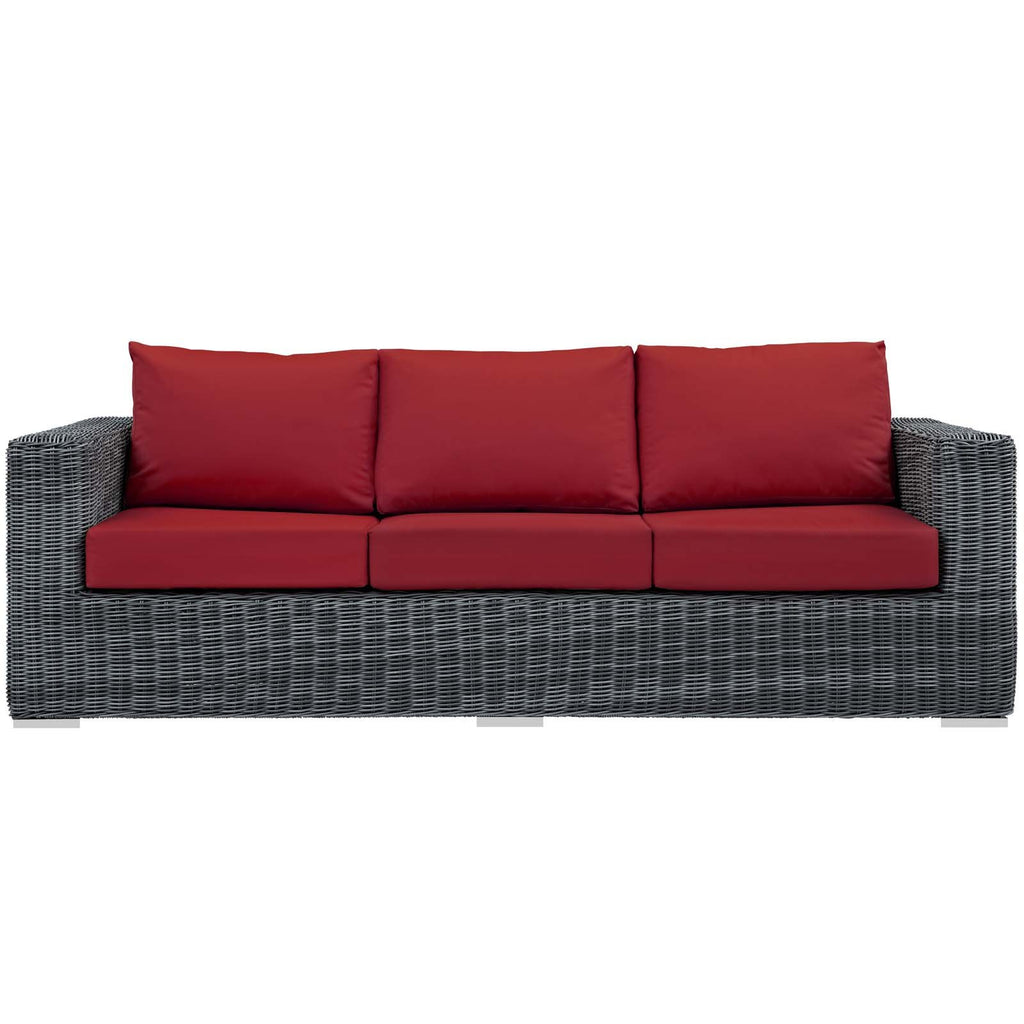 Modway Summon Wicker Rattan Outdoor Patio Sunbrella Sofa in Canvas Red