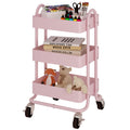 Elitehouse 3-Tier Utility Rolling Cart,Kitchen Storage Carts with Wheels,Pink Metal Rolling Cart for Office,Home,Kitchen,Garden(