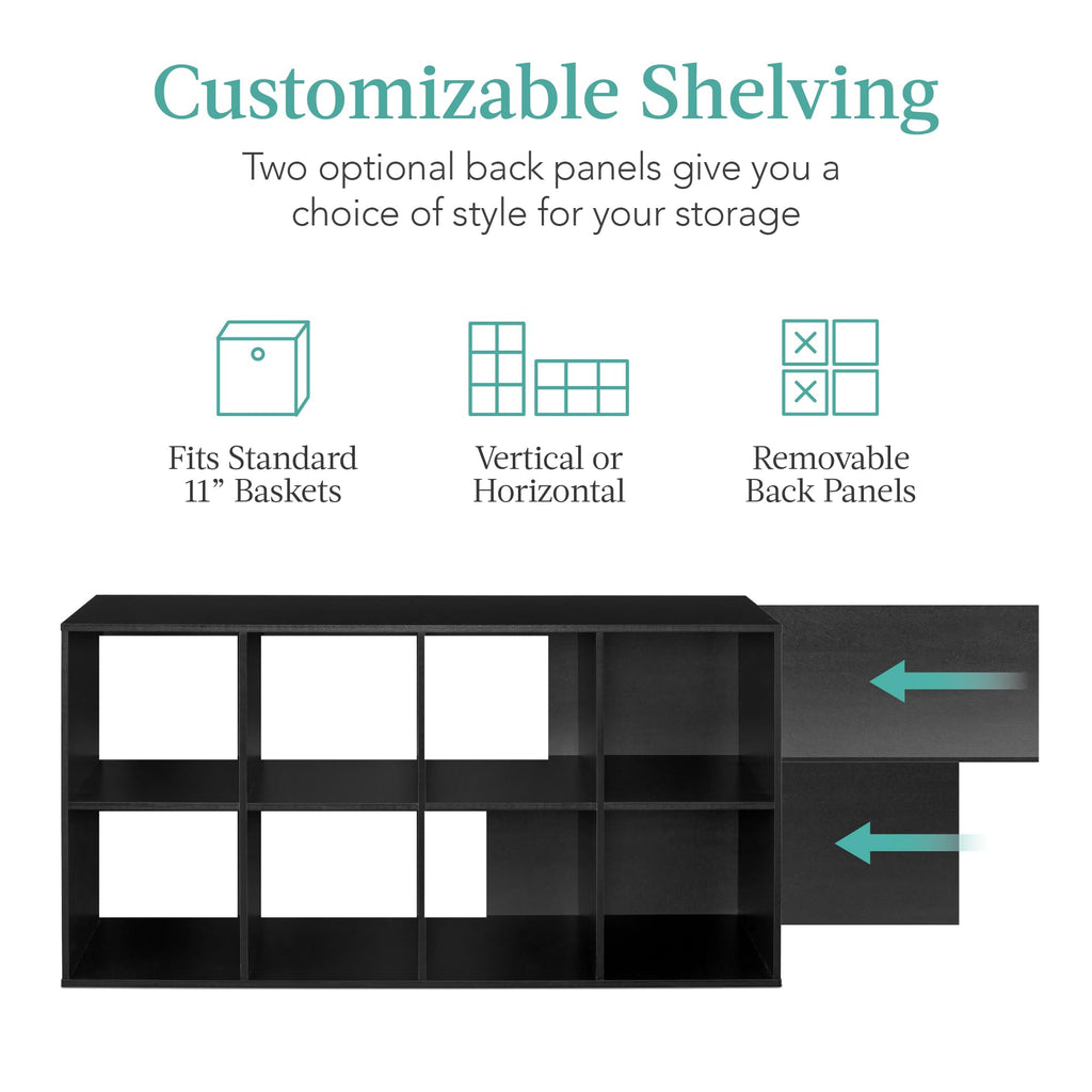 Best Choice Products 8-Cube Storage Organizer, 11In Shelf Opening, Bookcase, Display Shelf, Customizable W/ 3 Removable Back Panels – Oak