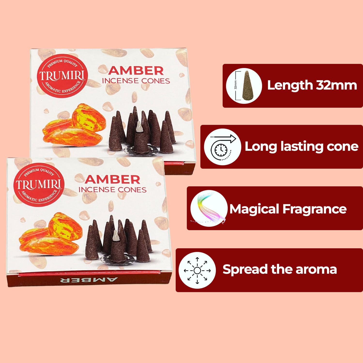 Amber Incense Cones - Total 20 Cone Incense - Dual Pack Of 10 Insence Cones - Incense Cones Scented - Cone Incense Scents - Inse