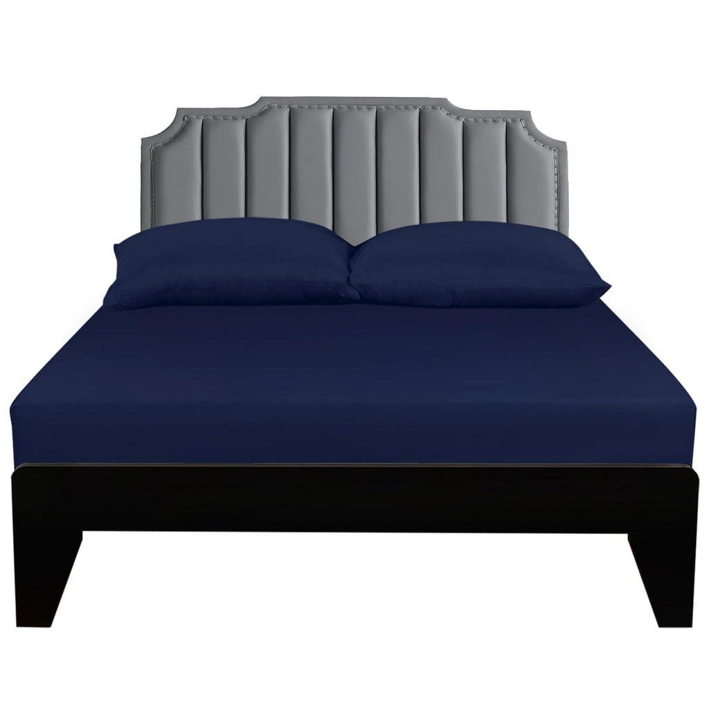 Lirex Fitted Sheet, Full Size 100% Egyptian Cotton 300 Thread Count Soft Breathable Fitted Sheet, 135X190Cm, Dark Blue