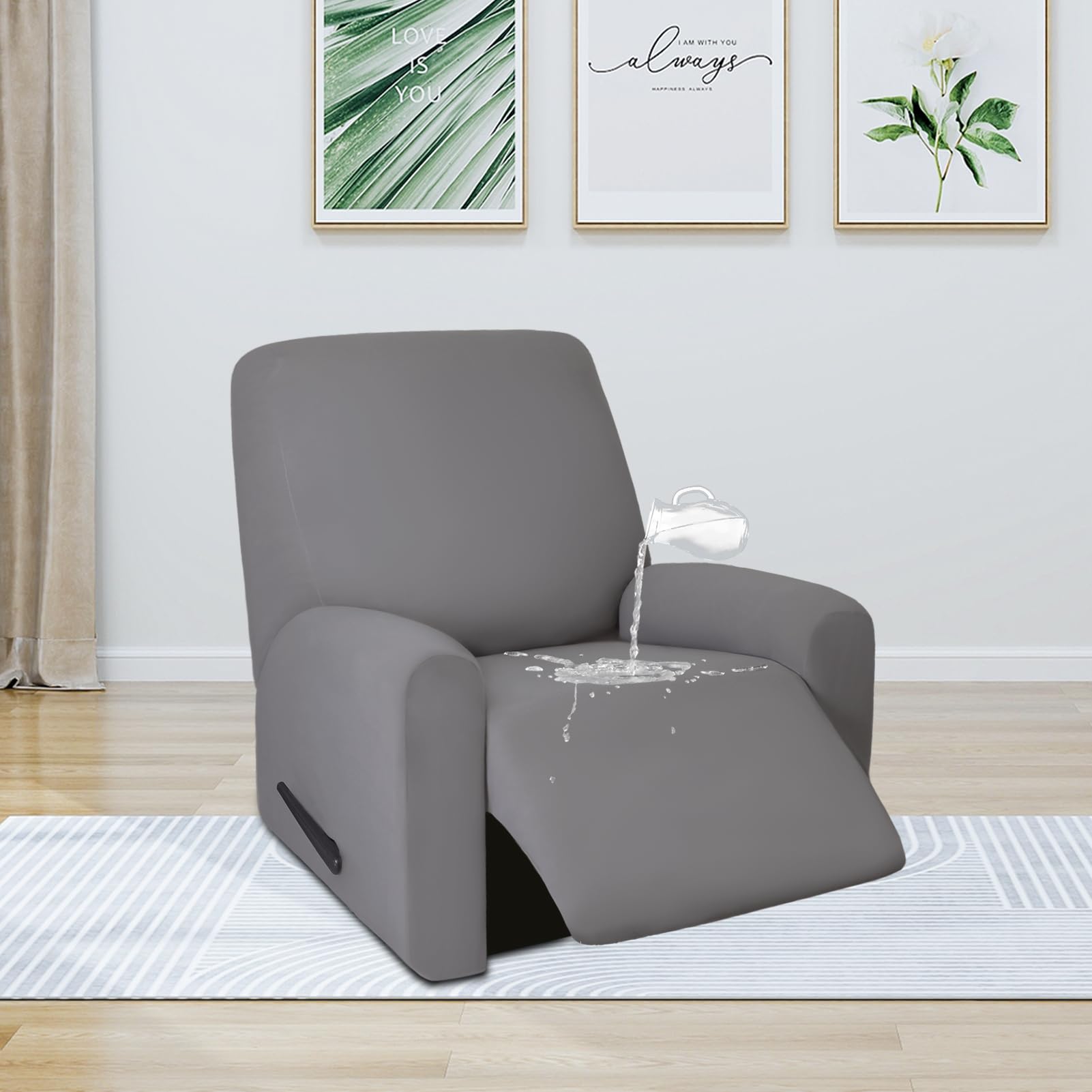 Purefit 100% Dual Waterproof Recliner Cover, Waterproof Couch Cover For Recliner - Stretch Non Slip Fleece Sofa Covers Washable, Leakproof Furniture Protector For Kids, Pets (Recliner, Light Gray)