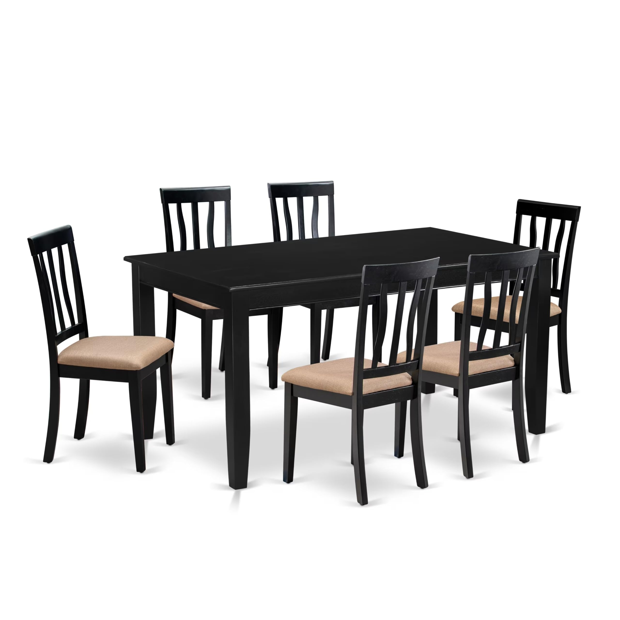 East West Furniture DUAN7-BLK-C 7 Piece Kitchen Table Set Consist of a Rectangle Dining Table and 6 Linen Fabric Upholstered Dining Chairs, 36x60 Inch, Black