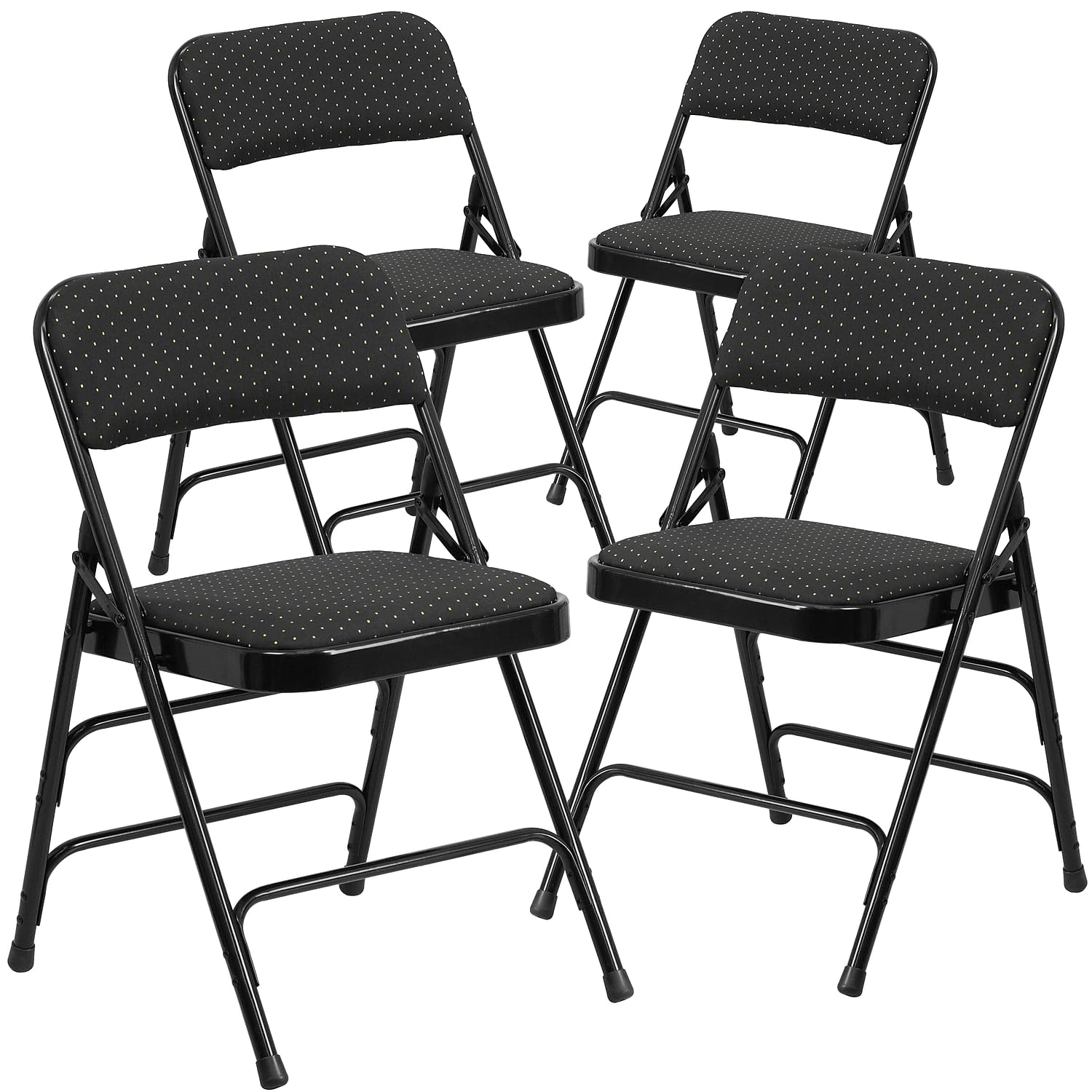 4 Pk. Curved Black Patterned Fabric Upholstered Metal Folding Chair