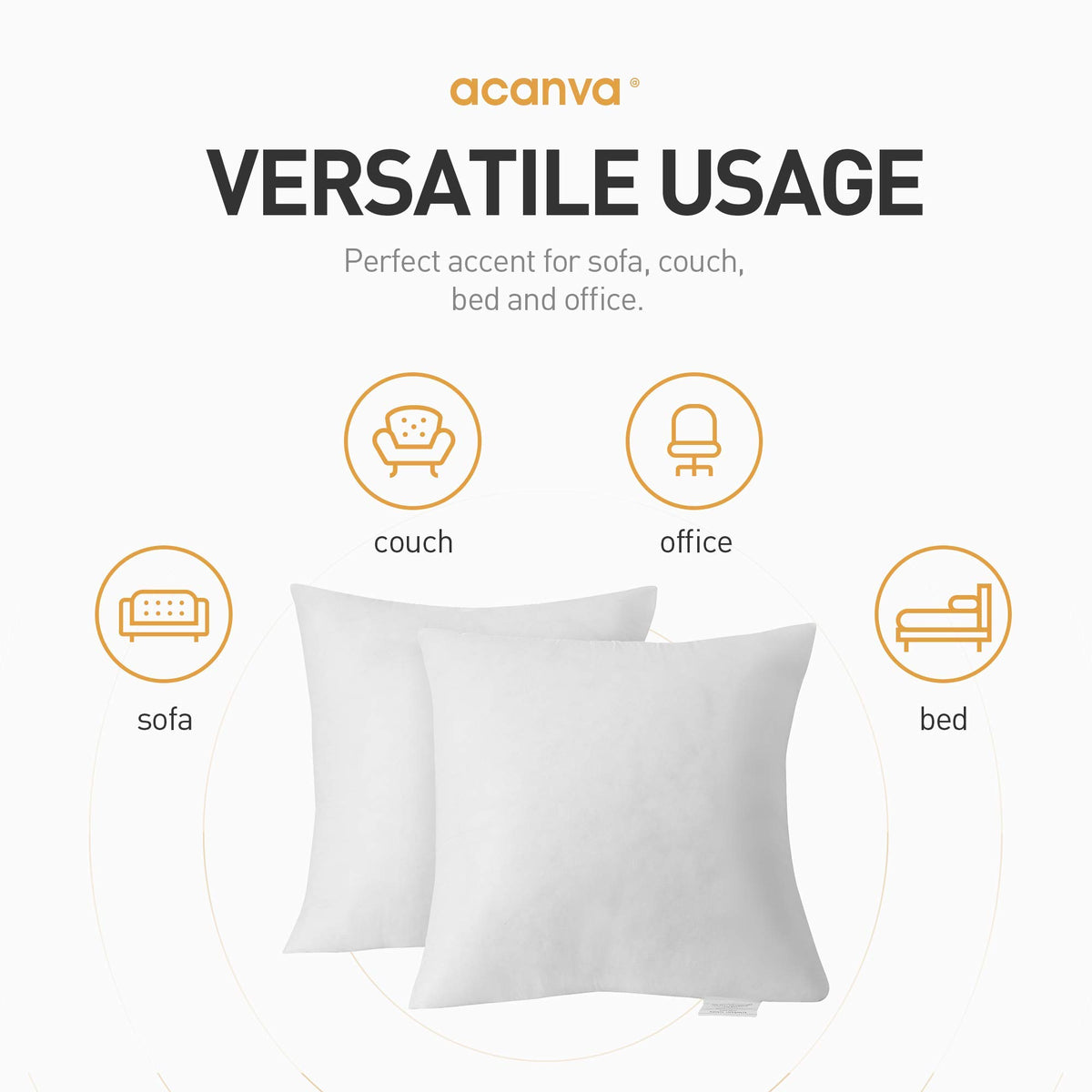 Acanva Decorative Throw Pillow Inserts For Sofa, Bed, Couch And Chair, Square Euro Sham Form Stuffer With Premium Polyester Micr
