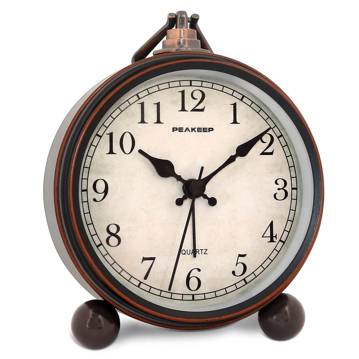 Peakeep 4 Small Battery Operated Antique Retro Analog Alarm Clock with Contour Lines in Gold for Room Decors, Silent Elegant Bed