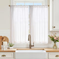 jinchan Kitchen Curtains Linen Tier Curtains 45 Inch Farmhouse Cafe Drapes for Small Window Flax Country Rustic Rod Pocket Bathr