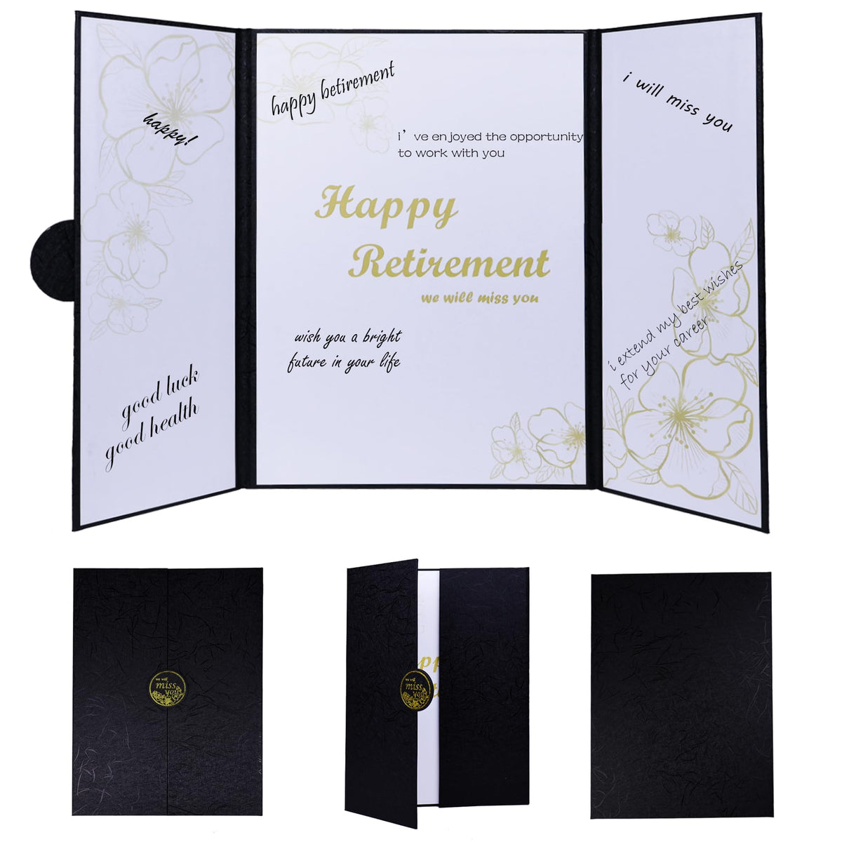 Large Retirement Card for Men Women, Black Gold Retirement Party Decorations, Happy Farewell Guest Book Alternative, Jumbo Greet