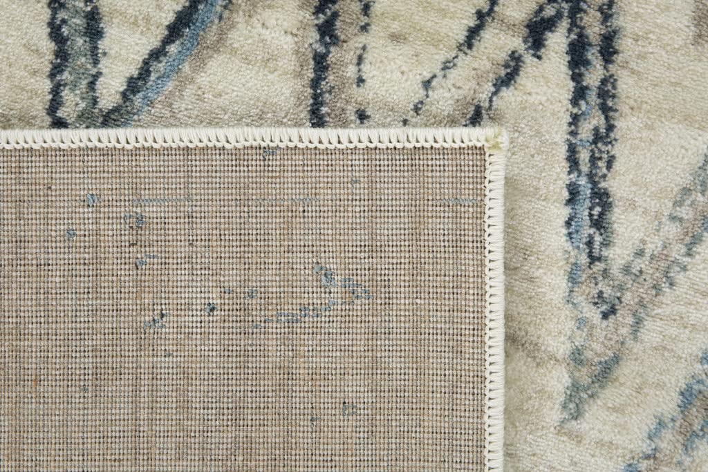HomeRoots Ivory Heat-Set Polypropelene 3’ x 5’ Beige Blue Distressed Chevron Area Rug