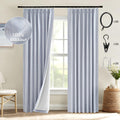 MIULEE Chambray Blue Pinch Pleated 100% Blackout Linen Curtains 90 Inch Length 2 Panels Set, Pleat Curtain with Pin Hooks, Black