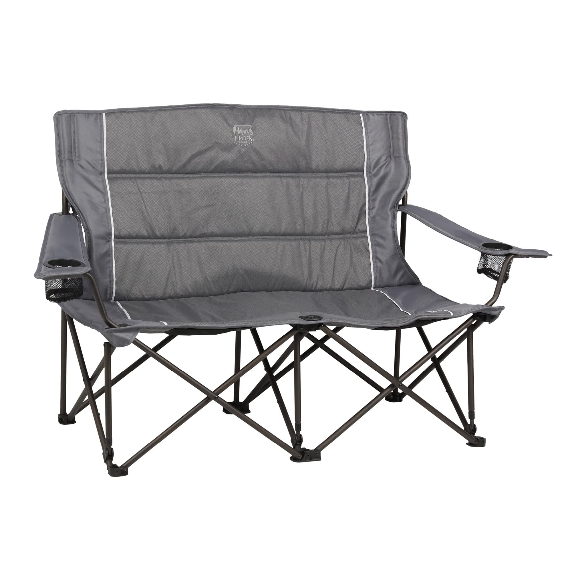 Timber Ridge 2 Person Folding Loveseat Comfortable Double Foldable Camping Chair Folding Lawn Chairs For Outside, Grey