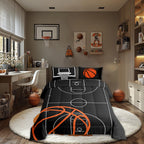 Castle Fairy Basketball Court Print Queen Size Comforter Set,Ball Sports Games Themed Down Alternative Adults Bedroom Decor,Oran