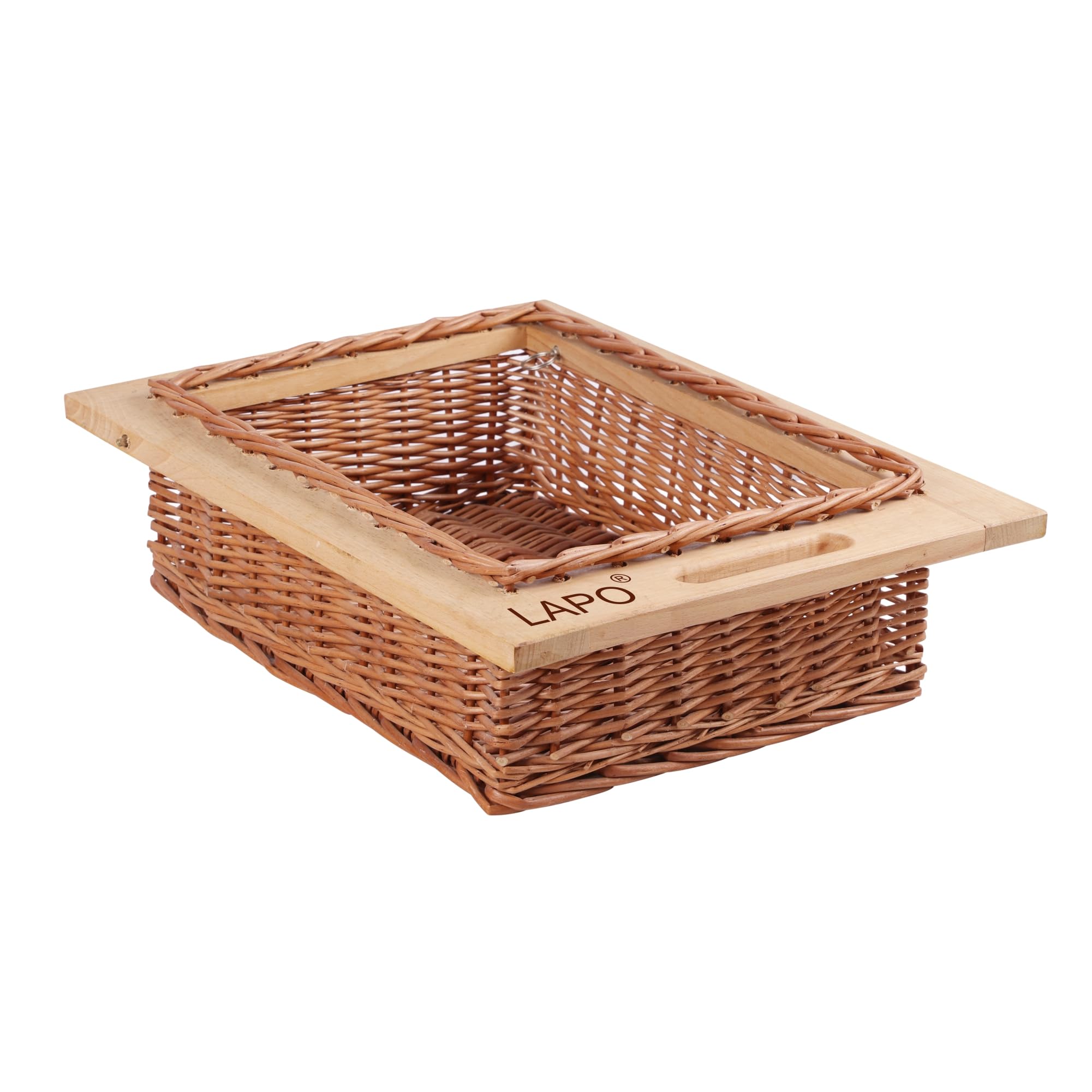 Lapo Kitchen Cabinet Wicker Basket Organizer, PullOut Drawer Storage Tray With Wooden Handmade Frame For Vegetables, Bread & Pa