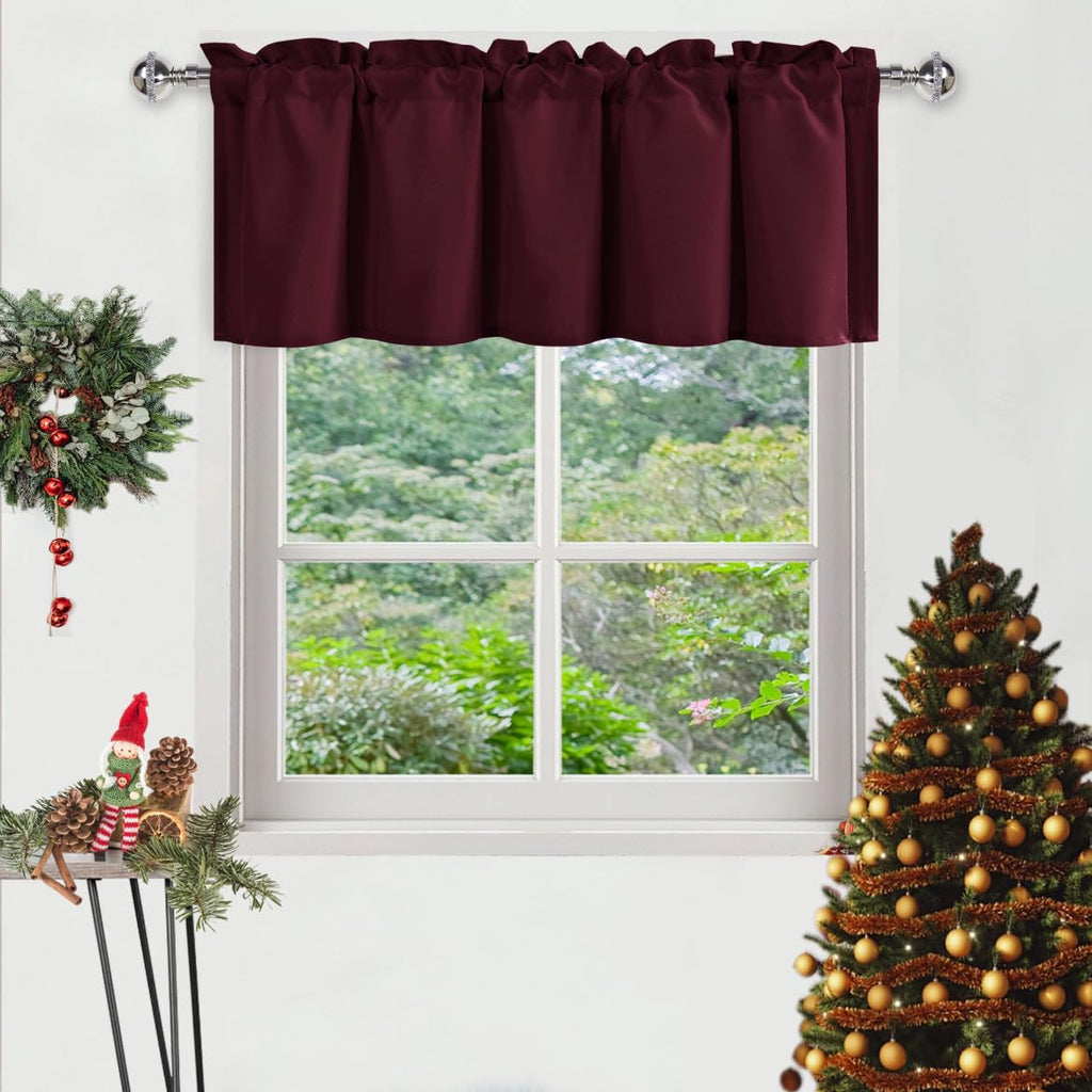 DWCN Valance Curtains for Living Room, Kitchen Valance Solid Short Topper, Christmas Curtain Valance, Rod Pocket Bathroom/Baseme