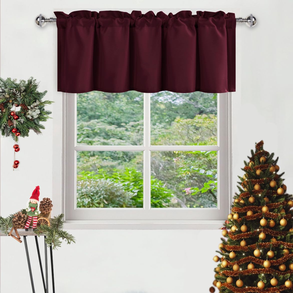 DWCN Valance Curtains for Living Room, Kitchen Valance Solid Short Topper, Christmas Curtain Valance, Rod Pocket Bathroom/Baseme