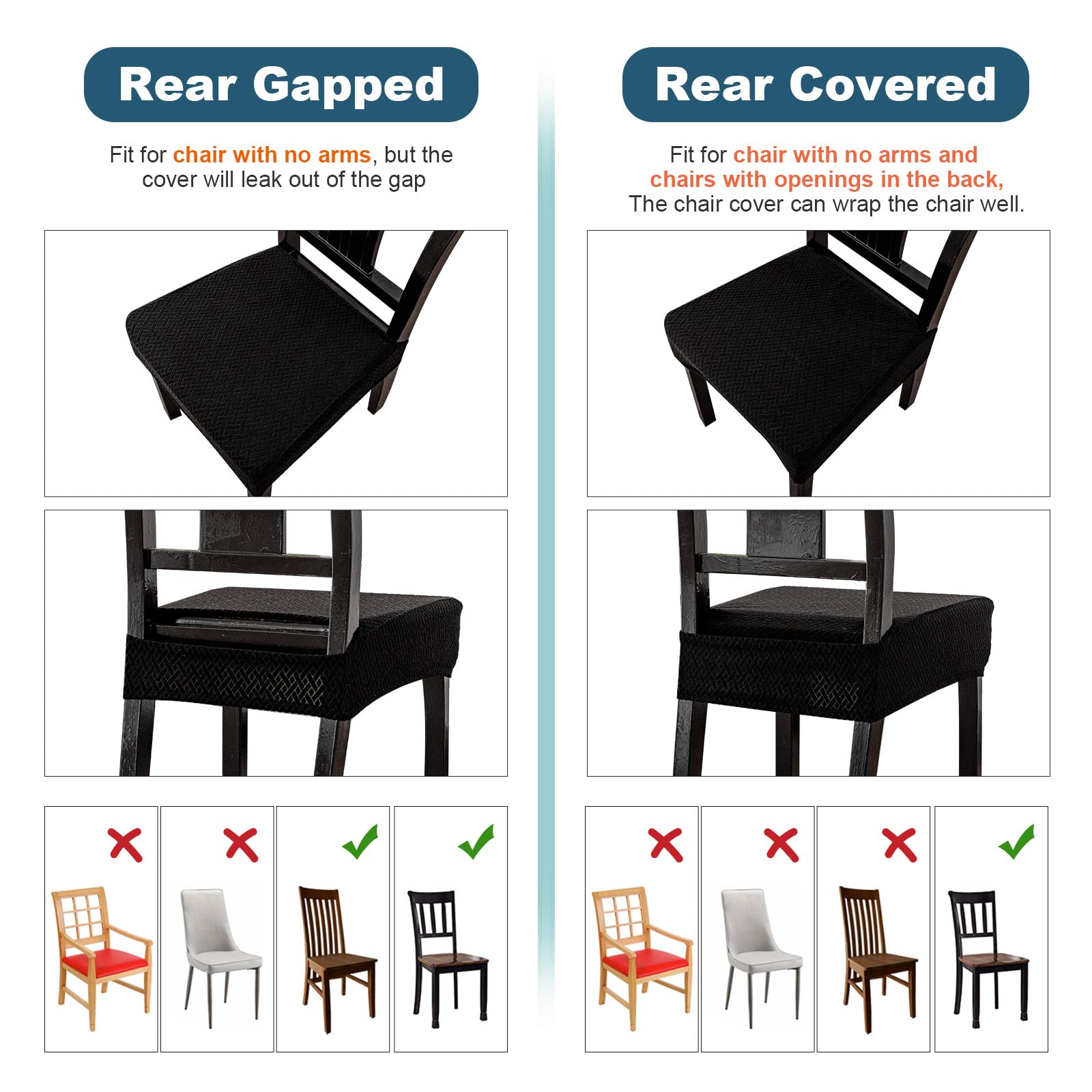 Genina Waterproof Seat Covers For Dining Room Chair Covers Waterproof Dining Chair Covers (2 Pcs-Rear-Gapped, Black)