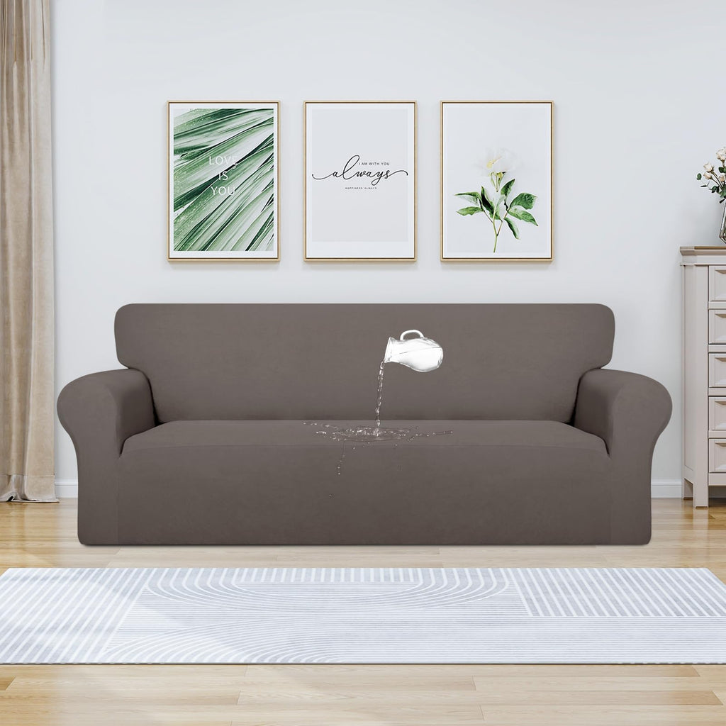 Purefit 100% Dual Waterproof Couch Cover Slipcovers For Couches And Sofas - Stretch Non Slip Fleece Sofa Covers Washable, Leakproof Furniture Protector For Kids, Pets, Dog (Sofa, Taupe)