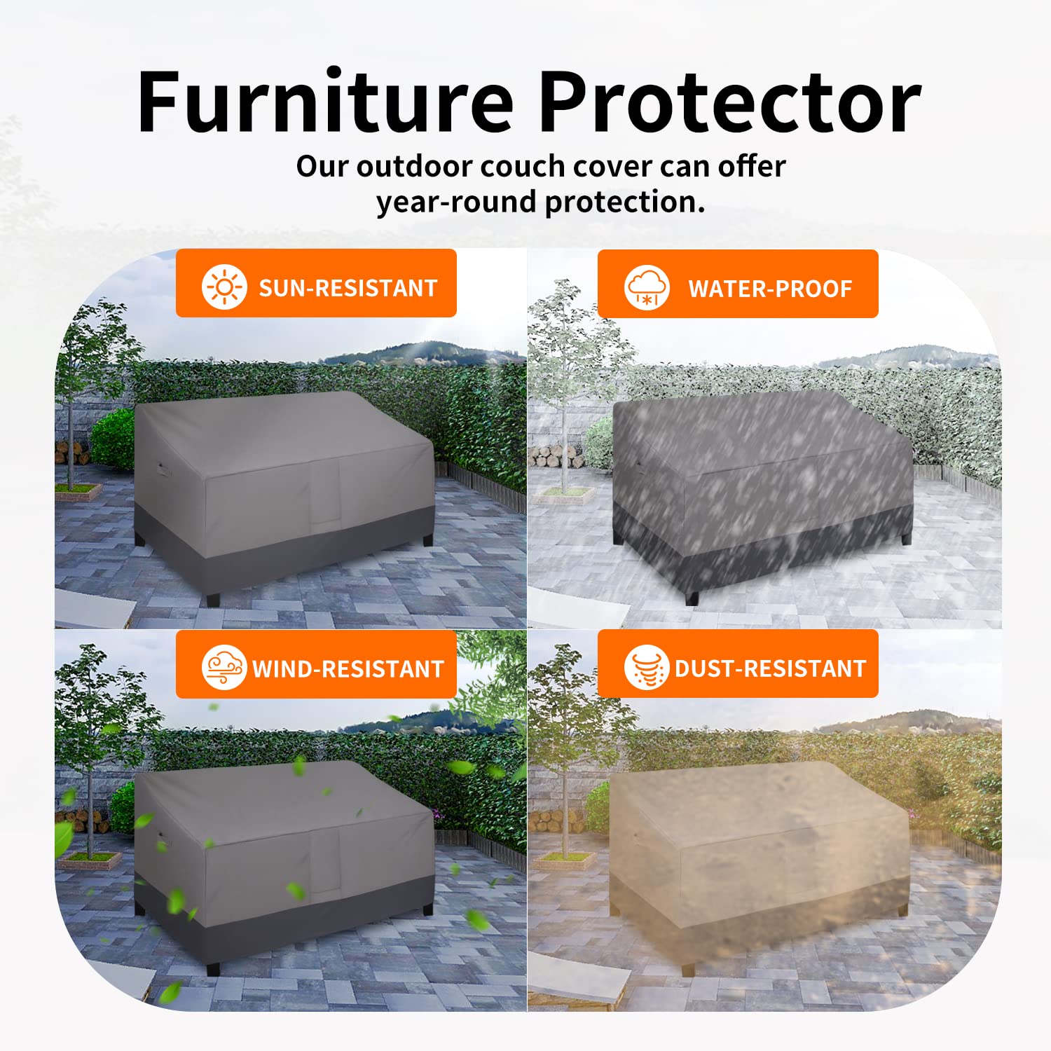 Easy-Going Outdoor Couch Cover, Heavy Duty 3-Seater Patio Sofa Cover, Windproof Outdoor Bench Cover, Durable Patio Furniture Cover (70Wx38Dx35H Inch, Gray/Dark Gray)