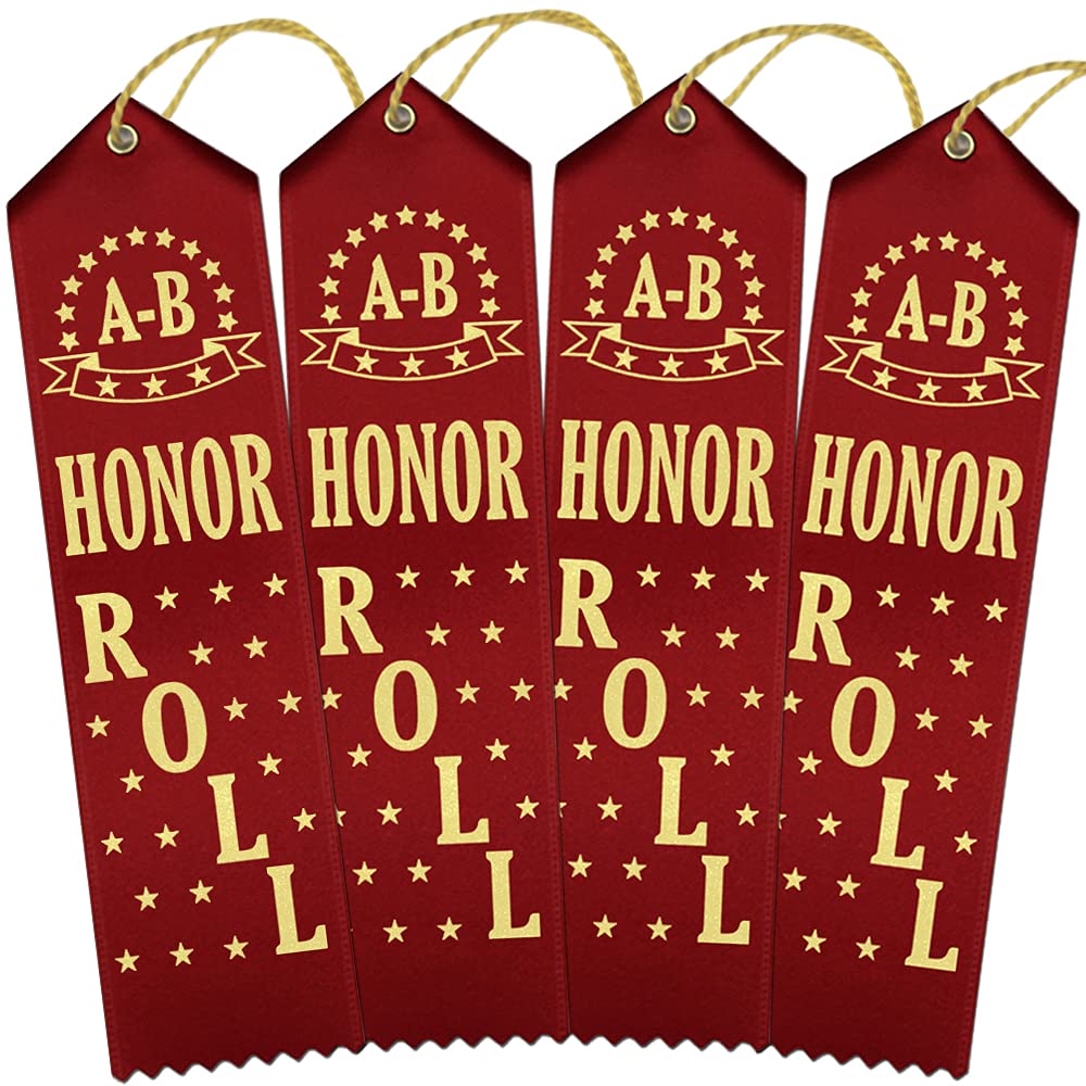 Ribbonsnow 'A-B' Honor Roll Award Ribbons - 100 Red Ribbons With Card & String