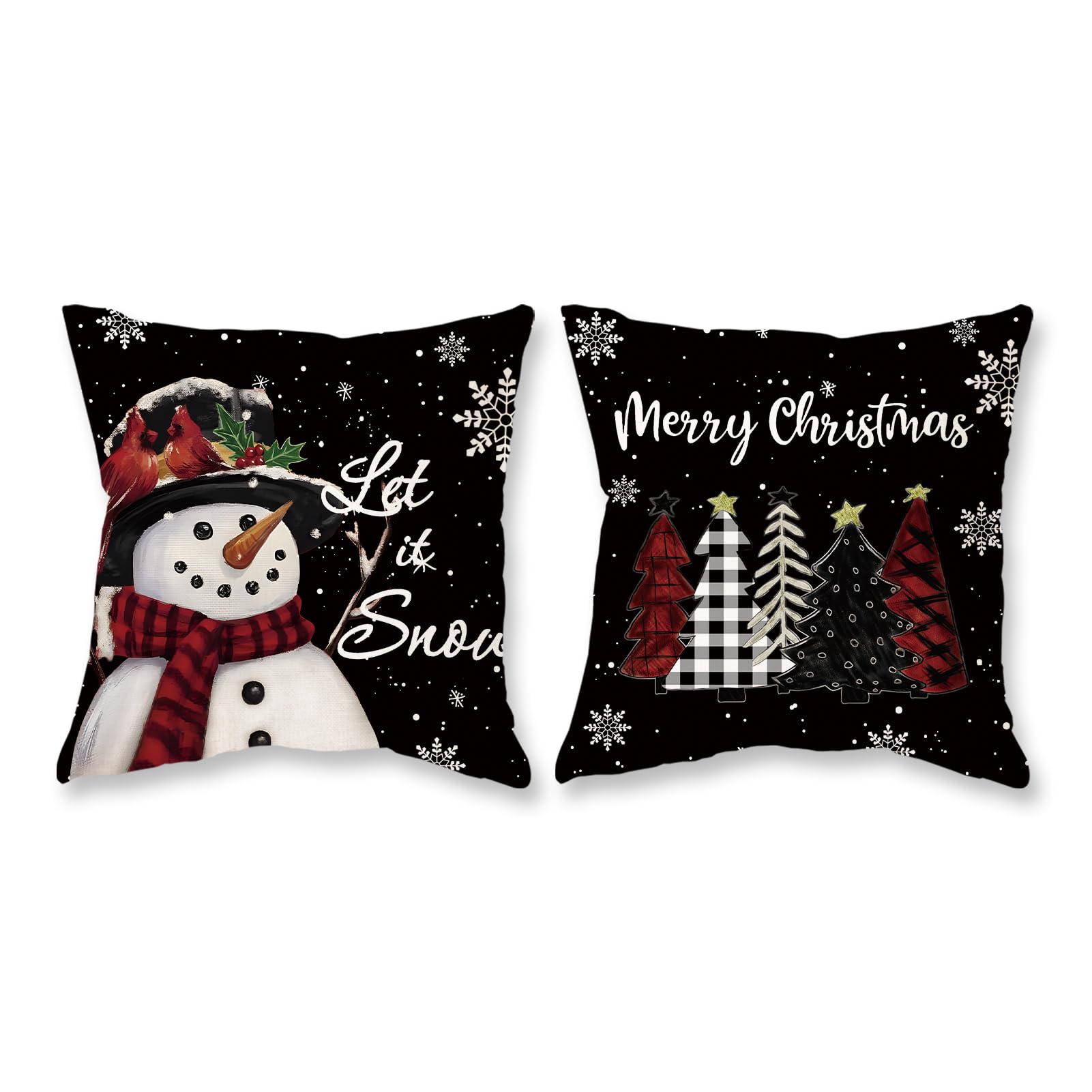 Tajwe Christmas Pillow Covers 18X18 Set Of 2 Let It Snow Snowman Christmas Trees Xmas Black Throw Lumbar Cushion Cases For Couch