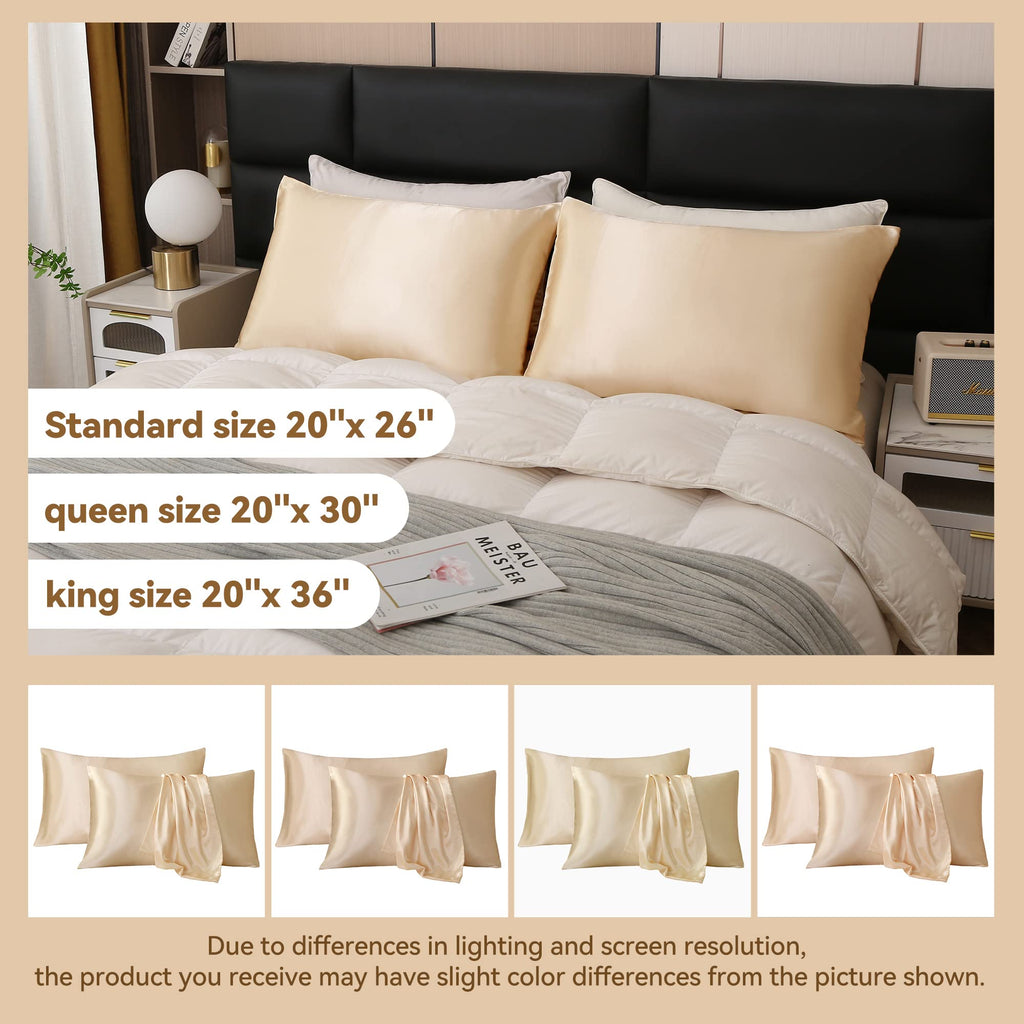 Tyfitb Satin Pillowcase For Hair And Skin, Gold Pillowcases Set Of 2, Cooling Pillow Cases King Size(20  36 Inches), Soft Luxury