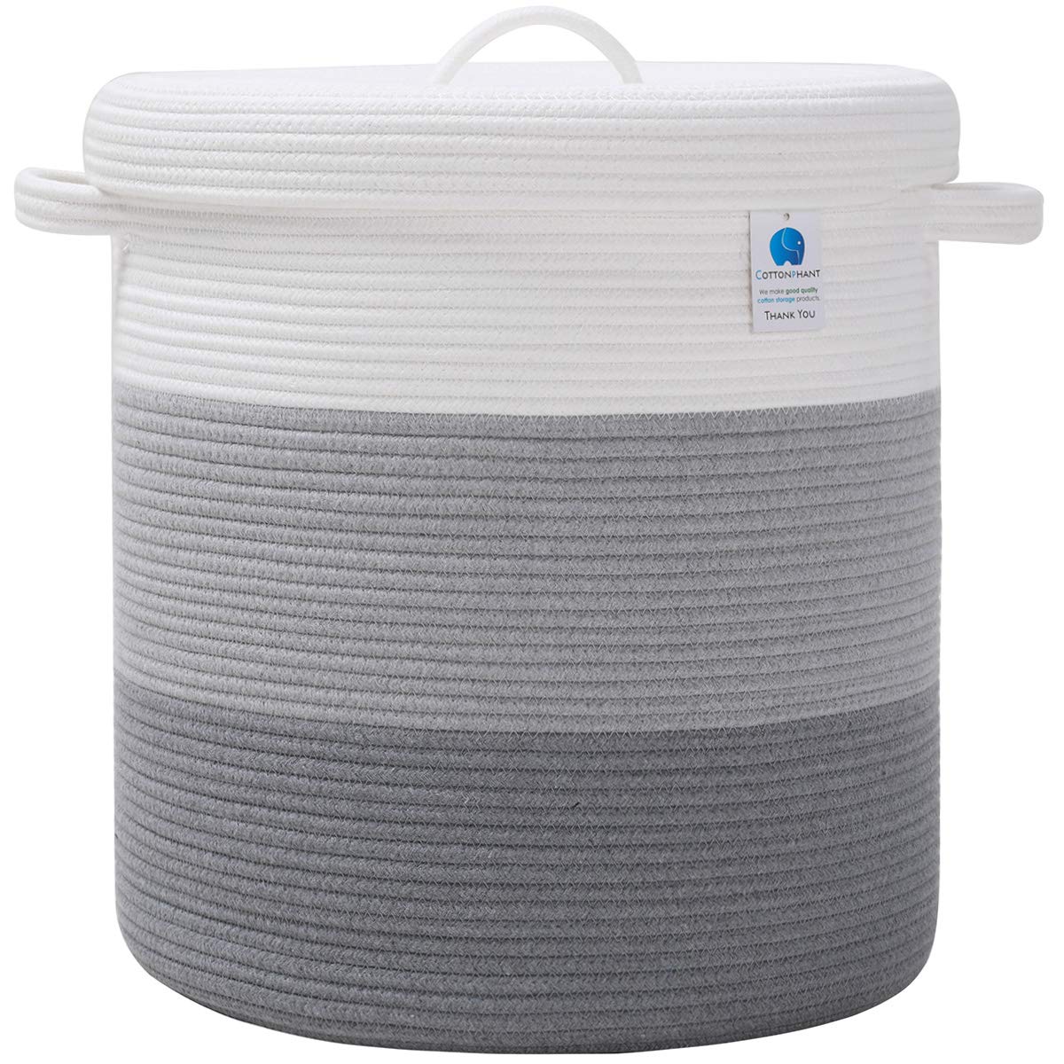 16x18 Inch Extra Large Round Cotton Rope Storage Basket with Lid, Decorative Woven Bin with Cover for Living Room Bedroom Closet