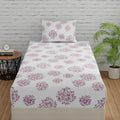 Huesland By Ahmedabad Cotton 144 Tc Cotton Bedsheet Single Bed With 1 Pillow Cover  White (Mauve Print)