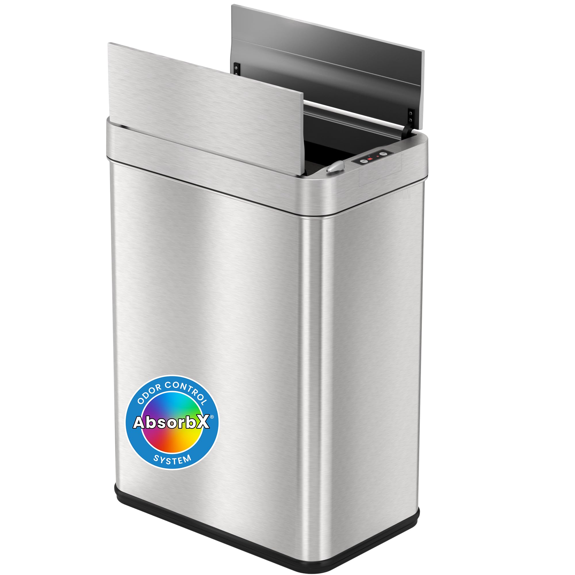 iTouchless 13 Gallon Wings-Open Kitchen Trash Can with Lid and Odor Filter, Dog Proof Stainless Steel Automatic TrashCan Garbage