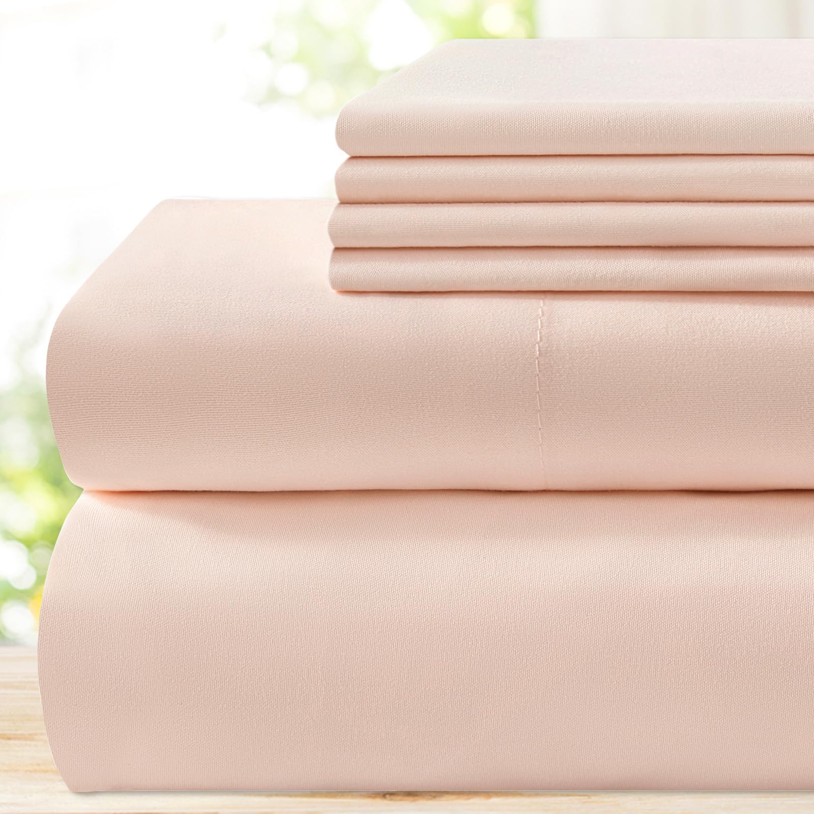 Bysure 6 Pieces Bed Sheets Set(Queen, Peach) - Hotel Luxury Super Soft 1800 Thread Count 100% Microfiber Sheets With Deep Pocket