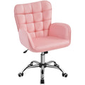 Yaheetech Faux Leather Office Chair Modern Vanity Chair Ergonomic Adjustable Makeup Chair with Padded Armrests Big Seat for Offi