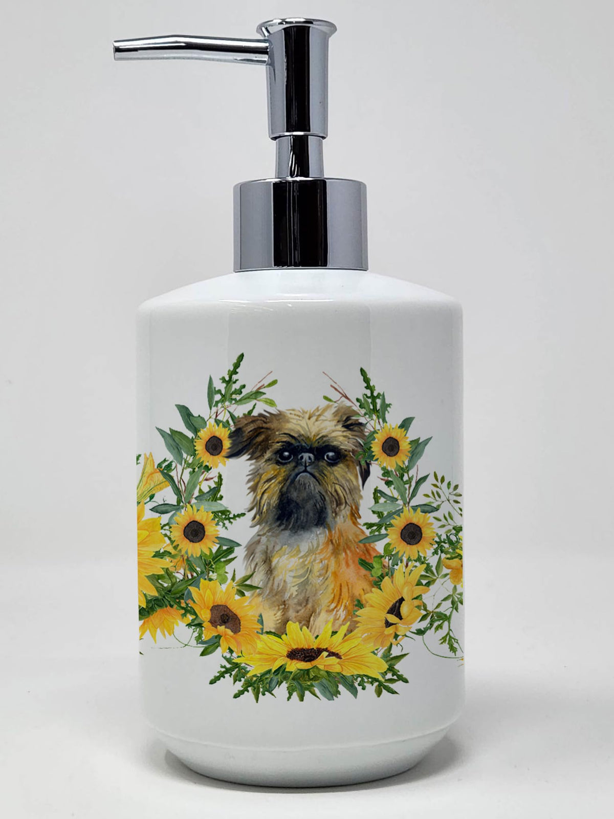Caroline's Treasures CK2879SOAP Brussels Griffon in Sunflowers Ceramic Soap Dispenser Hand Soap Dispenser Pump Bottles for Bathr