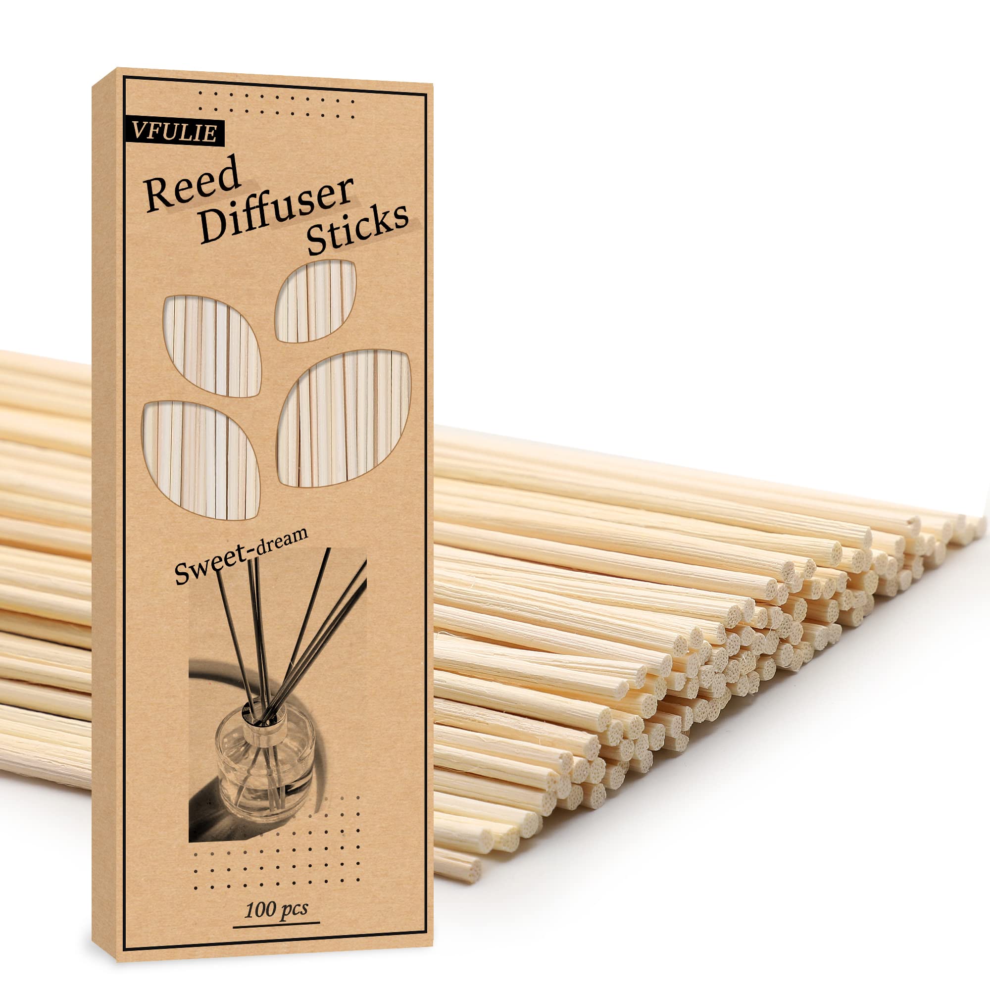VFULIE 100PCS Reed Diffuser Sticks, 10 Inch Natural Rattan Wood Sticks Essential Oil Aroma Diffuser Sticks Refill Replacement fo