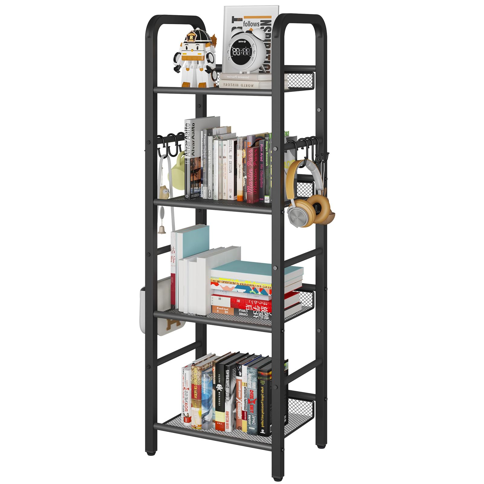 YMYNY 4 Tier Bookshelf, Freestanding Bookcase for Living Room, Bedroom, Home Office, Multi-Functional Storage Rack Organizer, Di