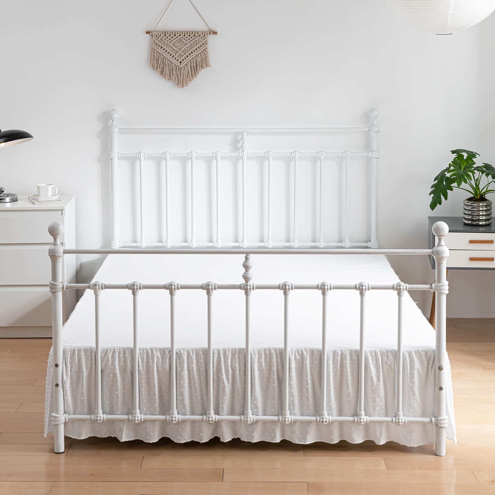 Tufted Dot Bed Skirt King Size,Ruffled Bed Skirt With Split Corners, King Bed Skirt 16 Inch Drop, Boho King Size Bed Skirt White