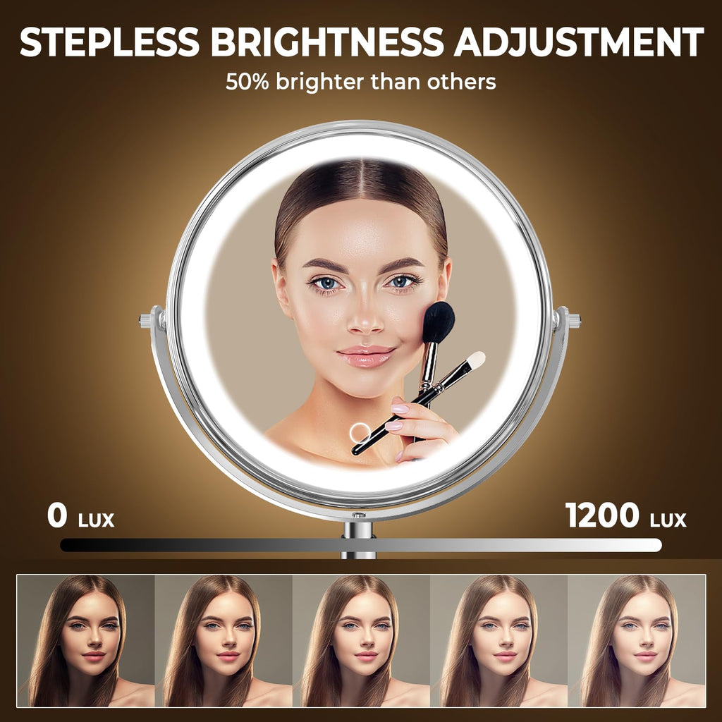 Conlwin 9' Wall Mounted Lighted Makeup Mirror, 3000Mah Rechargeable Double Sided 1X/10X Magnifying Mirror With Hook,3 Color Lig